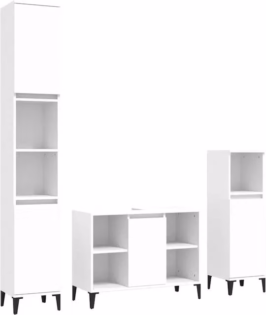 Set Mobili da Bagno | Armadio da bagno 3 pz Bianco in Legno Multistrato
