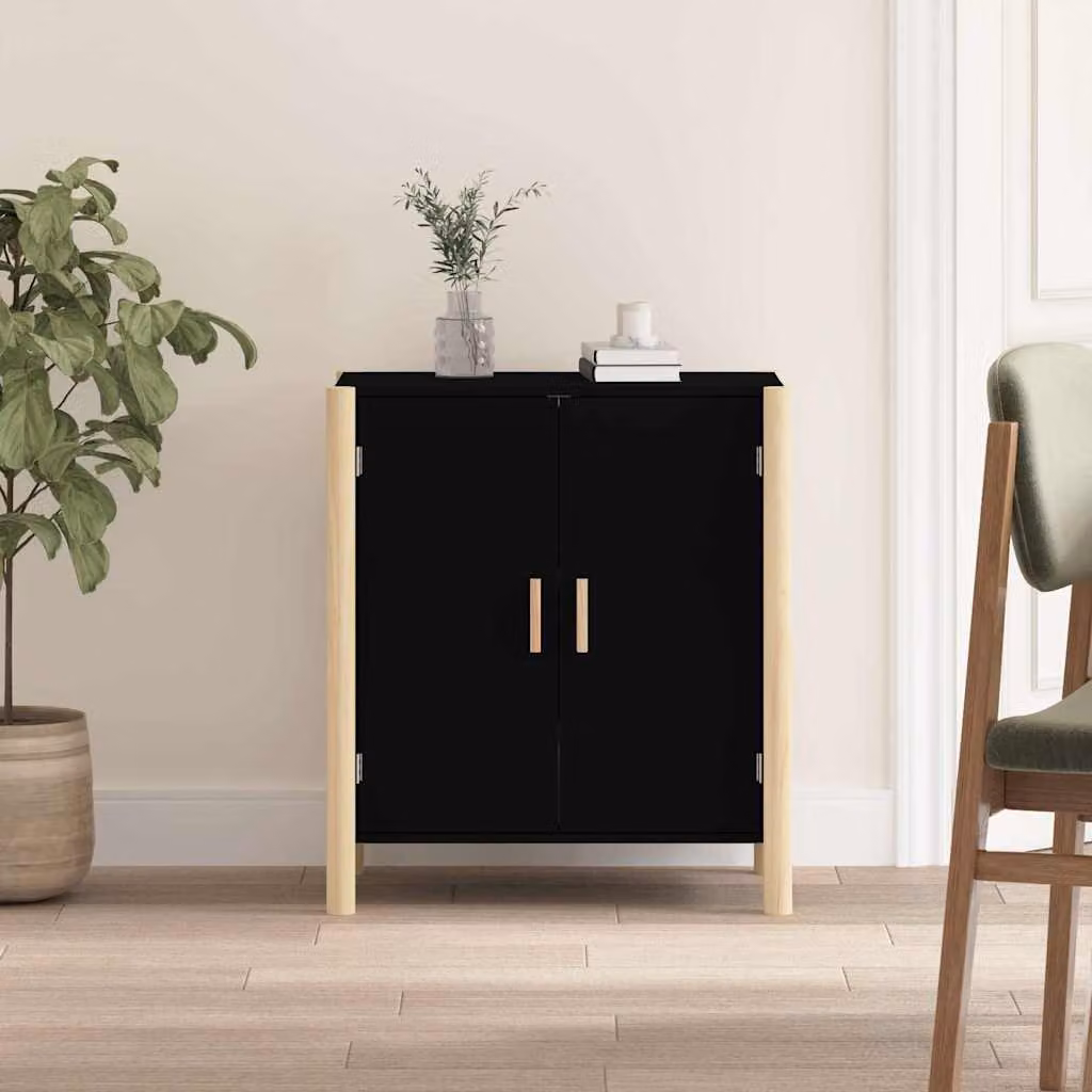 Credenza nera vidaXL in legno multistrato e MDF, stile classico, L: 62 cm, P: 38 cm, H: 70 cm