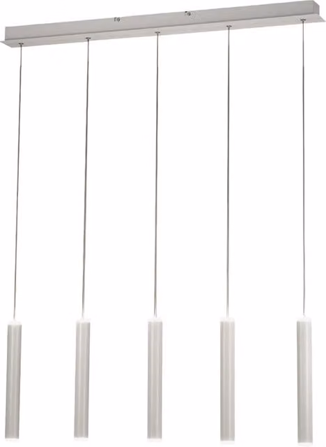 Lampada a sospensione lineare Prado Fabas Luce con 5 luci LED dimmerabile in metallo, disponibile in bianco, nero o oro/ottone