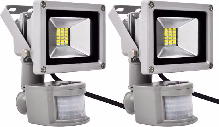 Greenmigo, set da 2 proiettori da 20 W con sensore di movimento, faretti LED, proiettori da esterno, faretti da parete, faretti da esterno in alluminio, IP65, impermeabili, 85-265 V CA