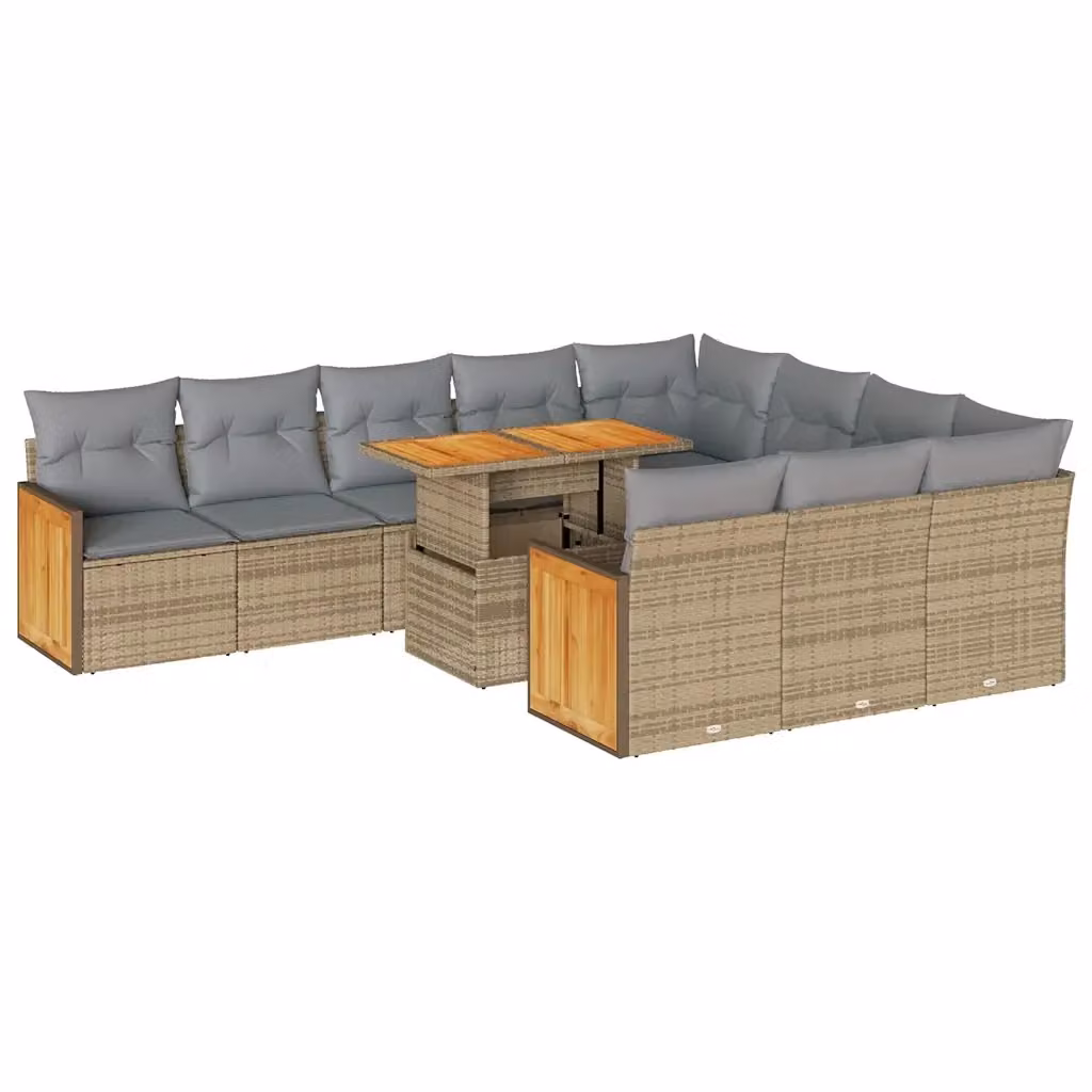 Set di Divani da Giardino vidaXL in Polyrattan con Cuscini Beige e Grigio e Tavolino da Esterno in Legno di Acacia – 2