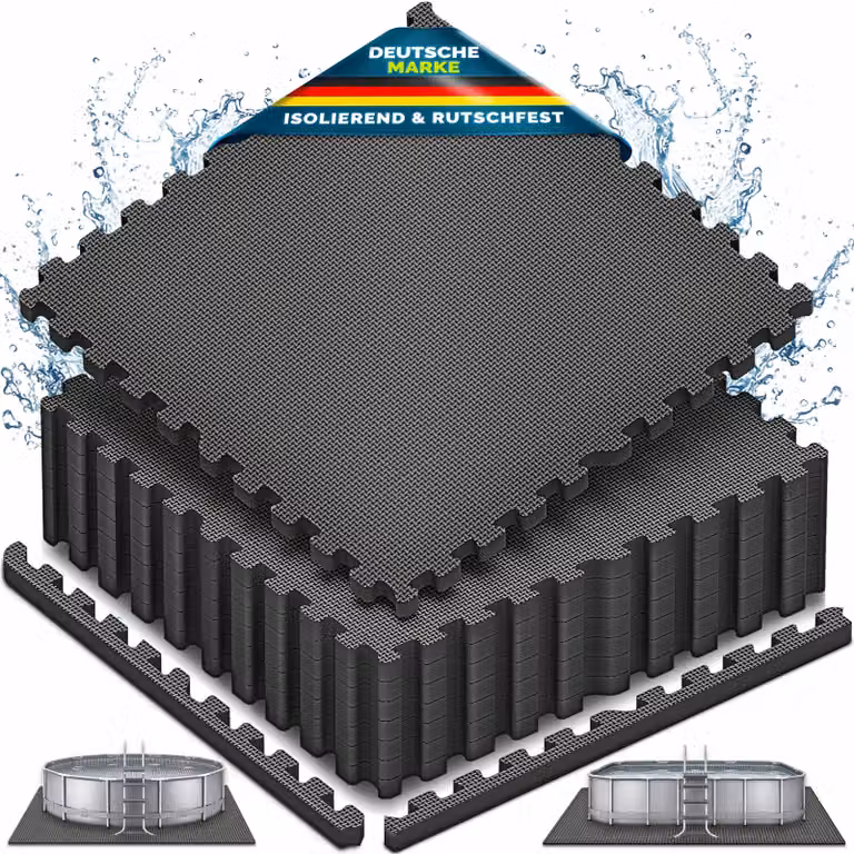 Tappetini protettivi per piscina tillvex® (8 pezzi, 62,5 x 62,5 cm) | Tappetini di 1 cm di spessore per piscine, vasche per bambini e vasche idromassaggio | Tappetini per piscina e per esterni | Tappetini protettivi per piscina con proprietà termoisolanti
