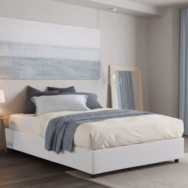 Letto Matrimoniale Alaska Talamo Italia Bianco con Contenitore a Alzata e Struttura Imbottita L: 160 cm, P: 200 cm
