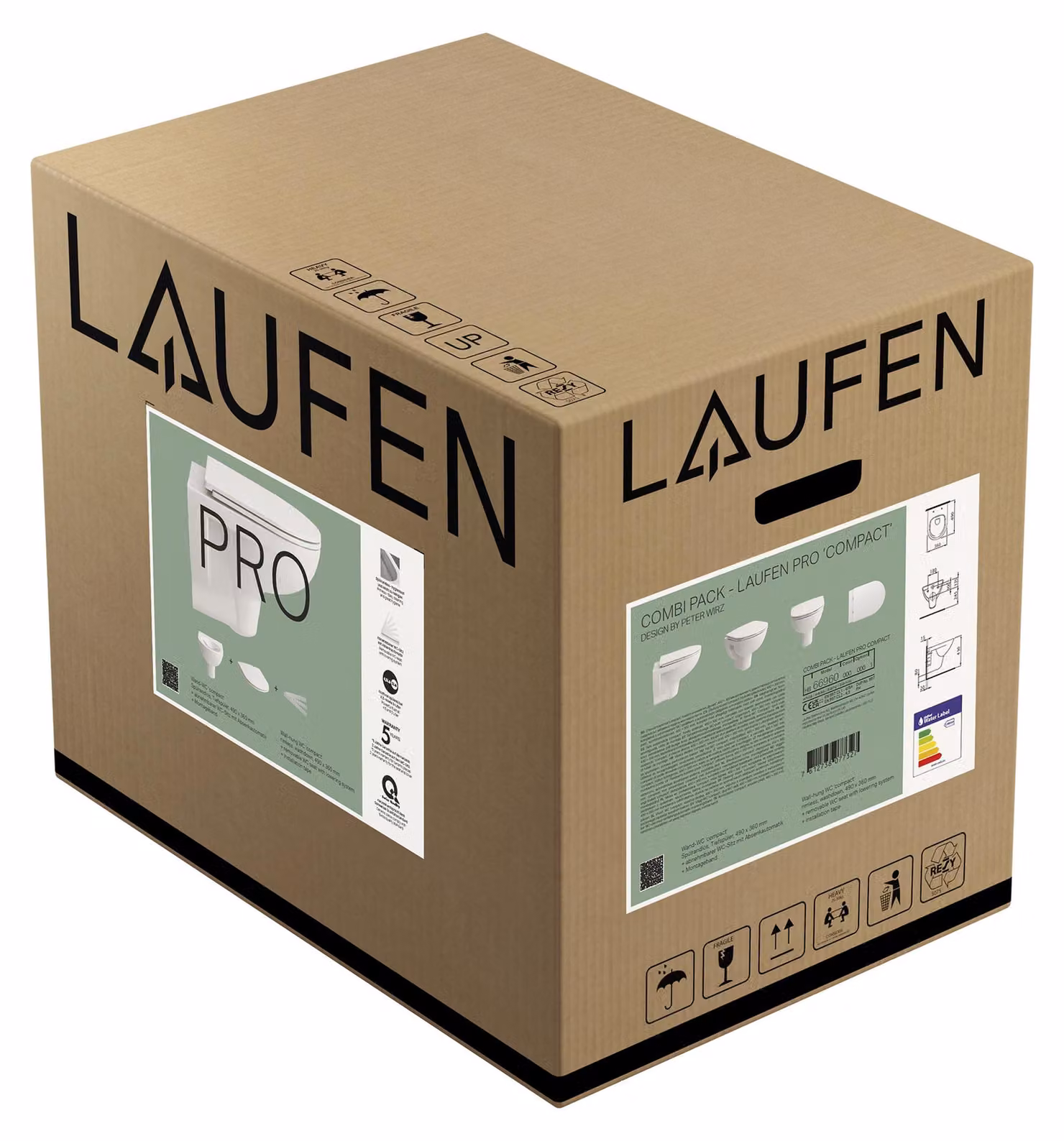 Set WC LAUFEN PRO, wc suspendu Compact avec siège de WC et couvercle, version courte, fixation apparente, H8669600000001, H8669600000001
