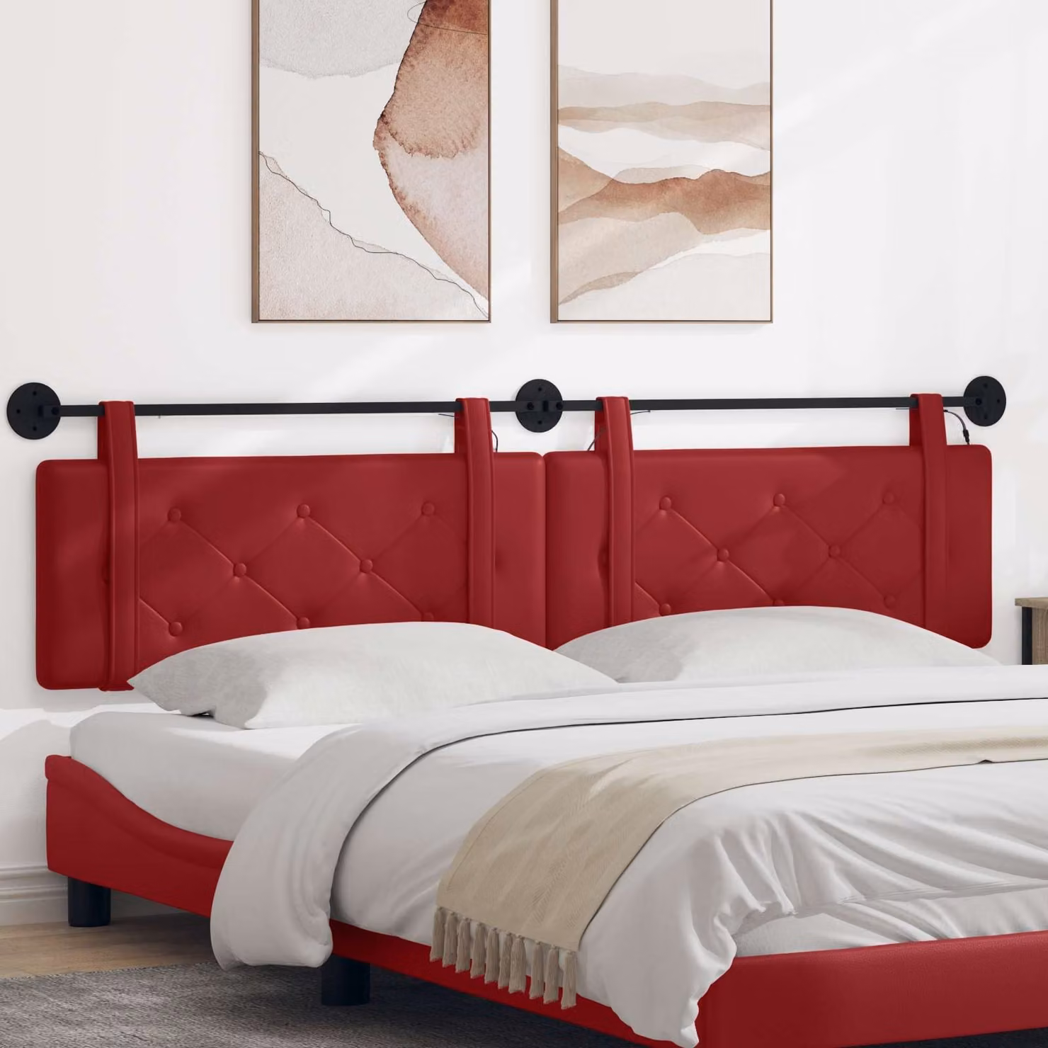 Testiera per letto sospesa vidaXL con luce LED integrata in similpelle rosso vino