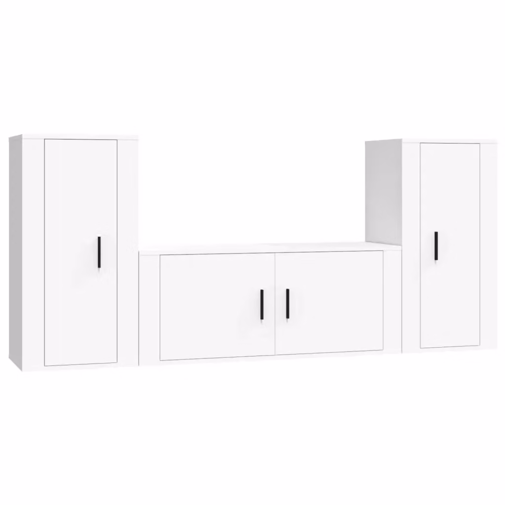 Set di 3 mobili porta TV vidaXL in legno multistrato bianco opaco per soggiorno – 2