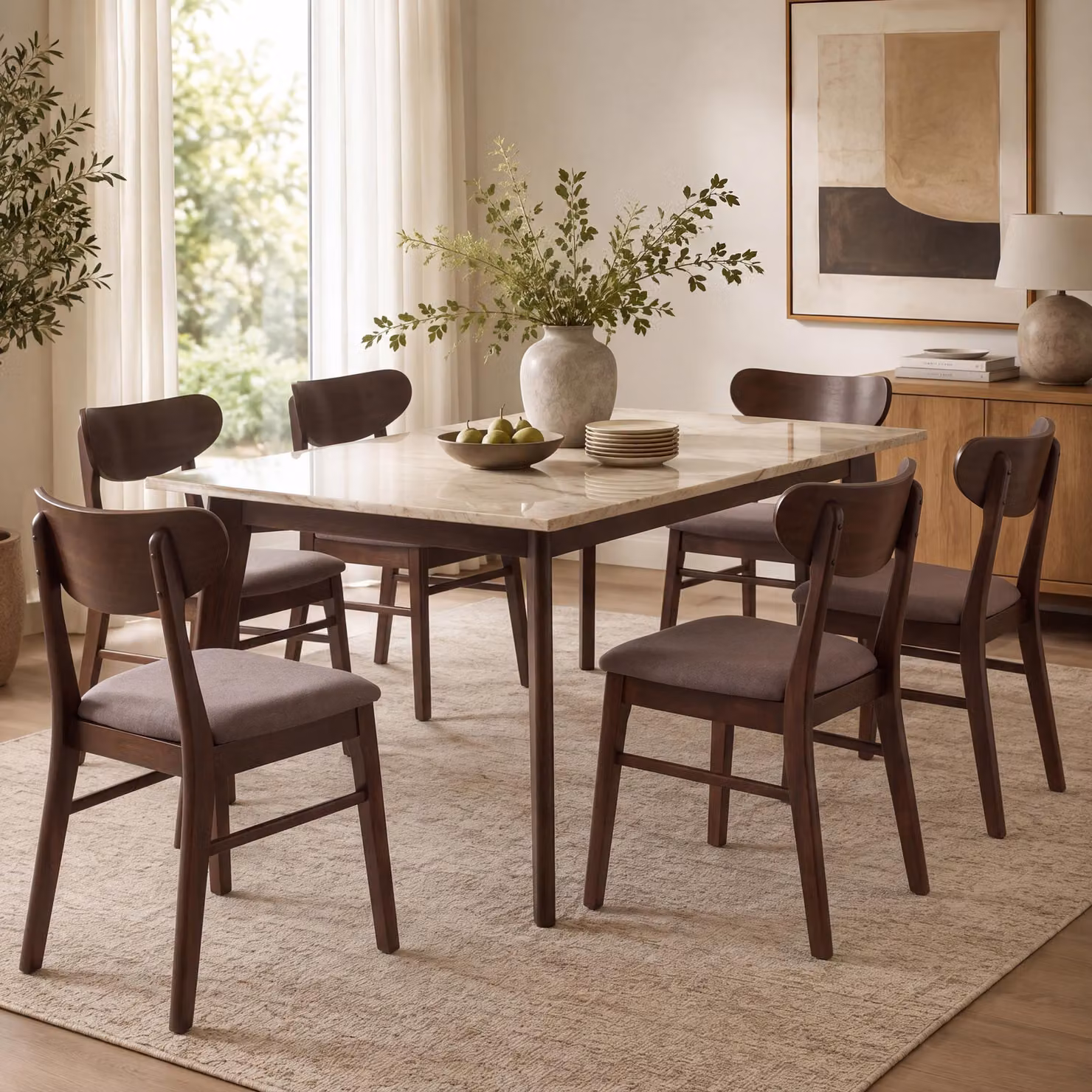 Set da 6 sedie da pranzo MCW-M59, sedie da cucina, tessuto/tessuto su struttura in legno massello ~ struttura scura, color taupe