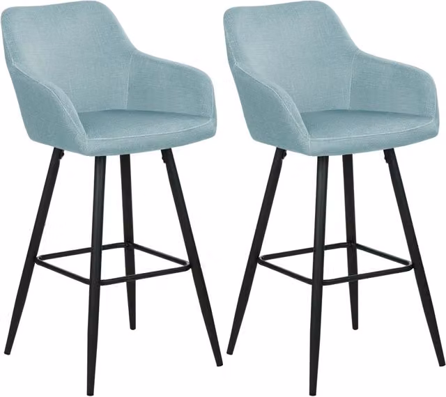 Set di 2 sgabelli da bar BELIANI in velluto azzurro con braccioli e gambe in metallo stile moderno – 1
