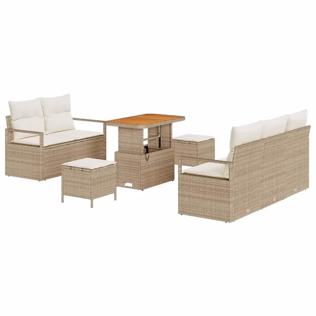 Set Divano da Giardino vidaXL 8 Pezzi Beige con Cuscini e Tavolino in Polyrattan e Acciaio – 2