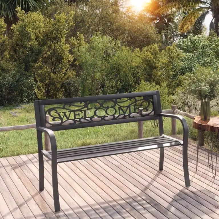 Panca da giardino in acciaio rinforzato con schienale in plastica
