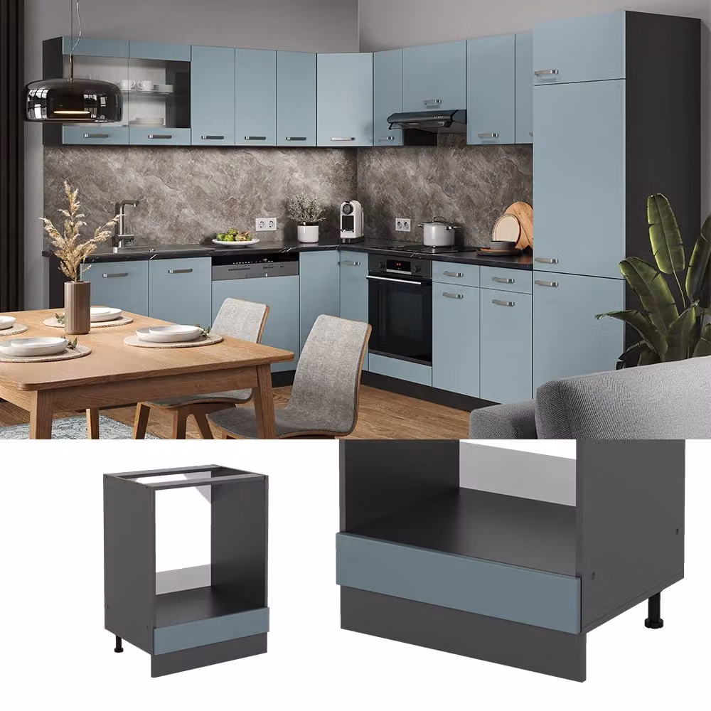 Mobile per forno da incasso R-Line Vicco, Grigio-blu/Antracite e Rovere, L: 60 cm – 2