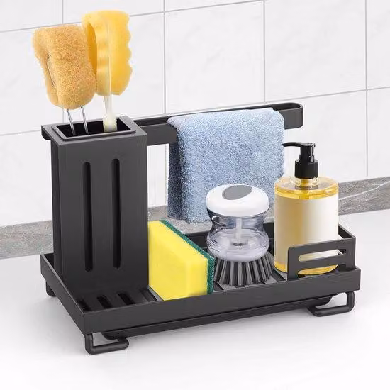 Organizer per lo scarico con vaschetta di raccolta e base antiscivolo per cucina e bagno