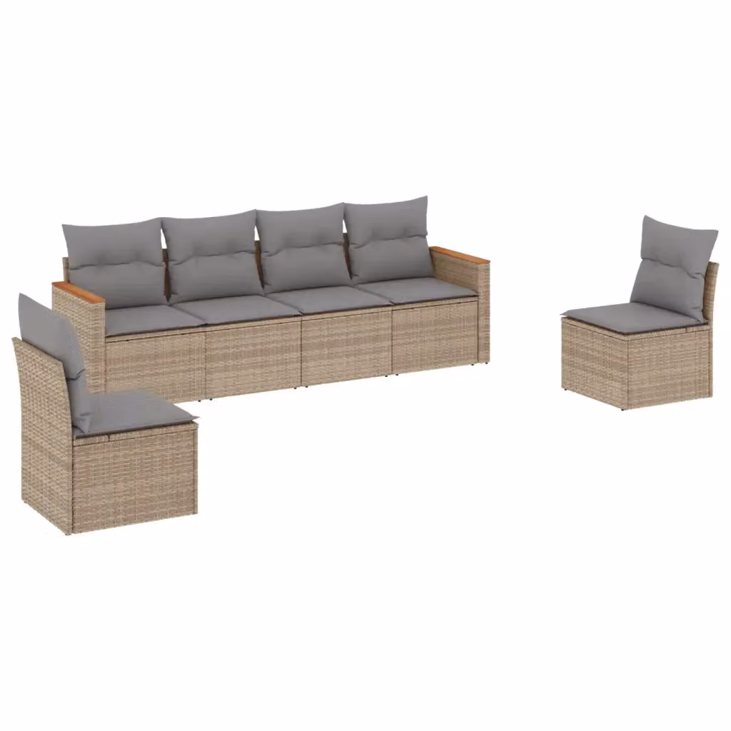 Set Divano da Giardino Design Mania 6 Pezzi in Polyrattan Beige e Grigio con Cuscini Imbottiti e Struttura in Acciaio – 2