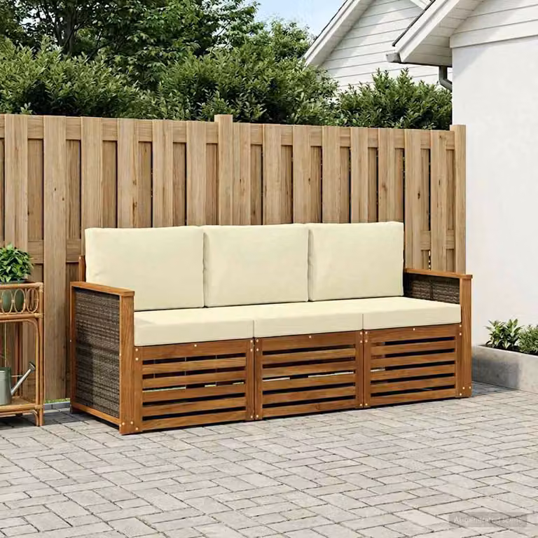Set di divani da giardino vidaXL in legno di acacia massello con cuscini beige e marroni