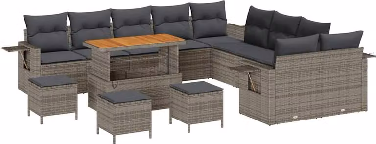 Set Divano da Giardino con cuscino 14 pcs Grigio polyrattan