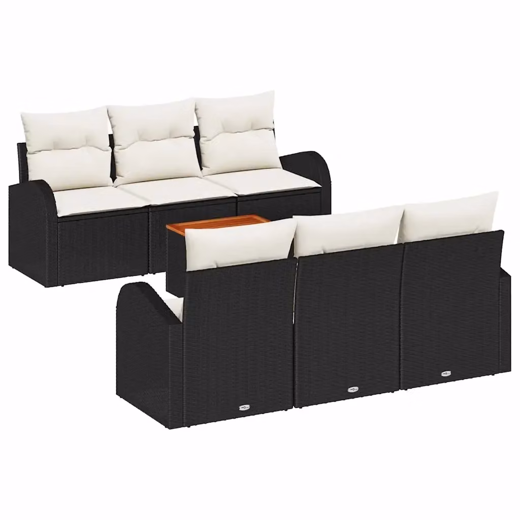 Set Divano da Giardino vidaXL 7 Pezzi in Polyrattan Nero e Beige con Cuscini e Tavolino da Esterno – 2