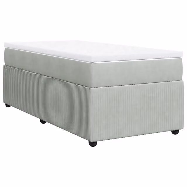 Letto singolo | Letto per adulti | Giroletto a Molle con Materasso Grigio Chiaro 90x200 cm Velluto