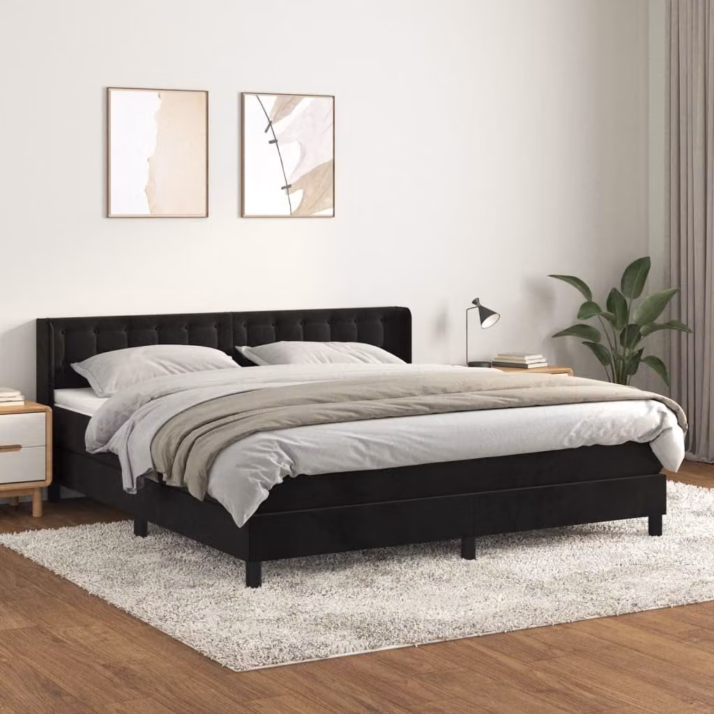 The Living Store Letto a molle con materasso nero 180x200 cm in velluto