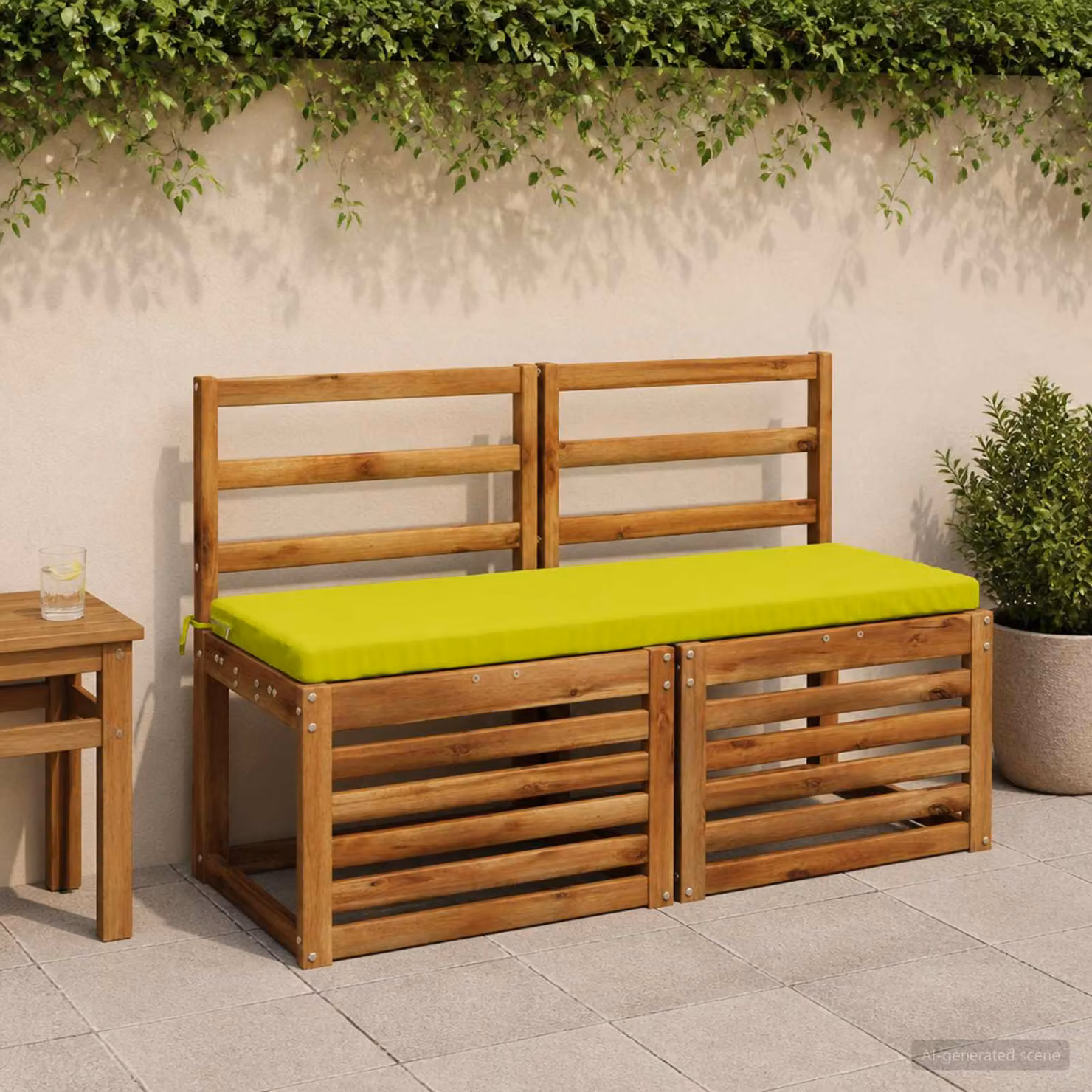 Set di 2 cuscini per panchina vidaXL SOEST in poliestere, rettangolari, verde e giallo, L: 110 cm, P: 40 cm, H: 4 cm