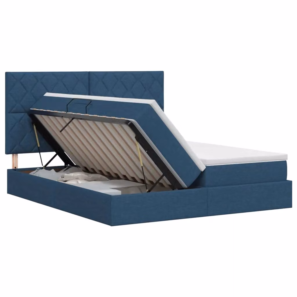 Letto con contenitore moderno vidaXL in tessuto blu con testiera e base lift up L: 200 cm, P: 200 cm, H: 140 cm – 2