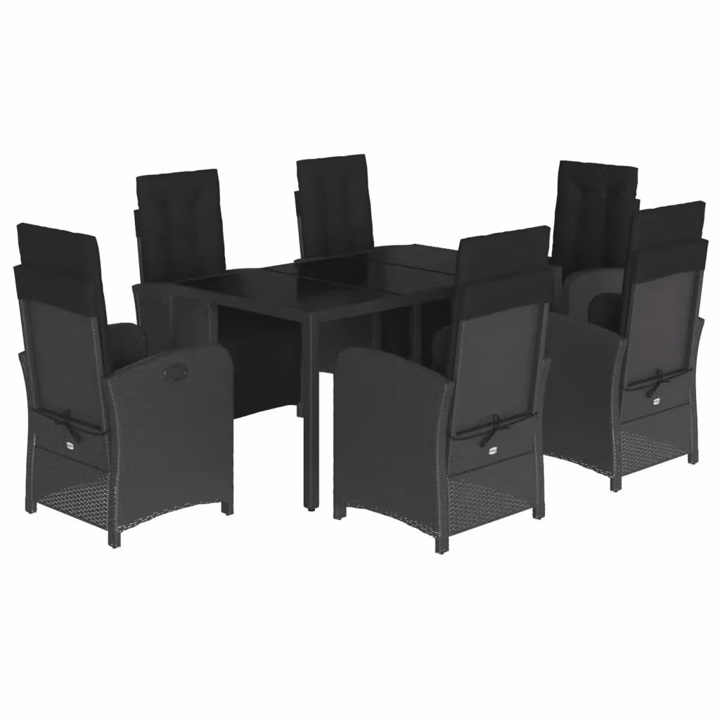 Set da Pranzo da Giardino vidaXL 7 pz in Polyrattan Nero con Piano in Vetro – 2