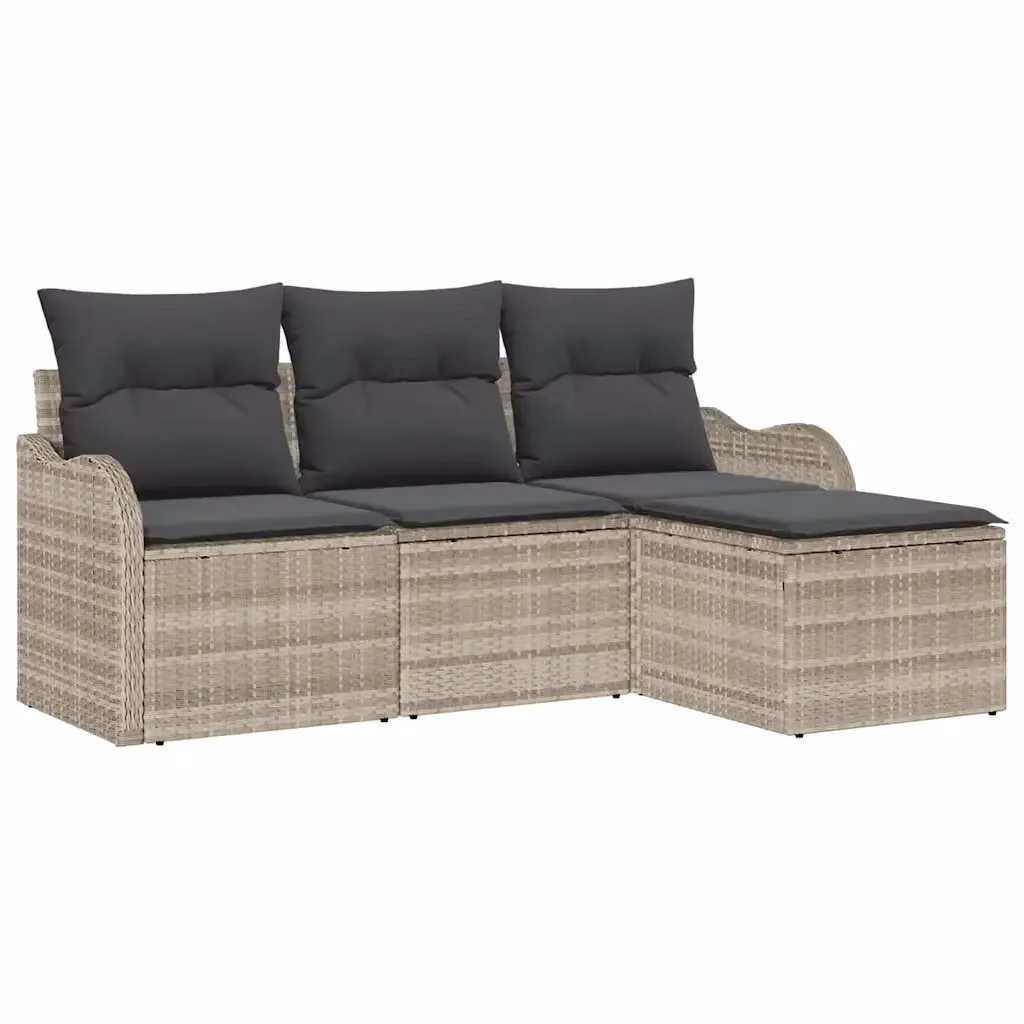 Set Divano da Giardino a L vidaXL con Pouf, Grigio, Struttura in Metallo e Polyrattan con Cuscini Inclusi – 2