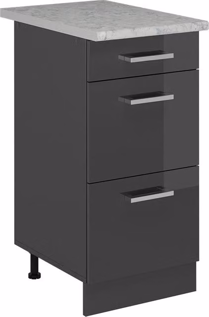 Mobiletto base per cucina Vicco R-Line Antracite lucido con piano effetto marmo L: 40 cm, P: 60 cm, H: 81,6 cm