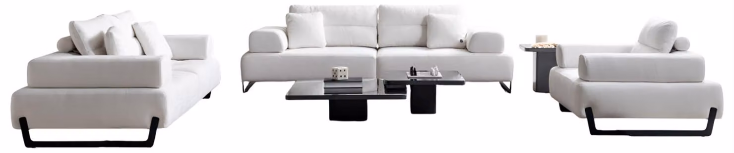 Elegante Weiße Sofagarnitur Stilvoller Sessel 3-Sitzer Beistelltisch