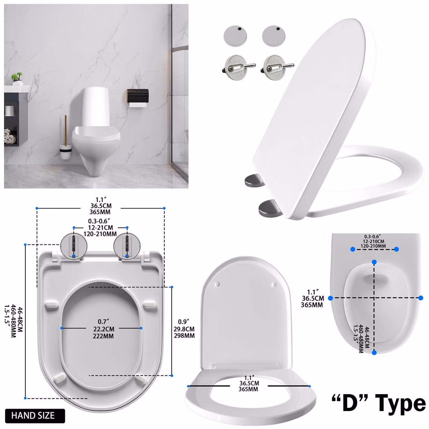 Copriwater - Sedile per WC - Sistema di abbattimento automatico - Chiusura rapida - Cerniere superiori - Portata elevata - Bianco