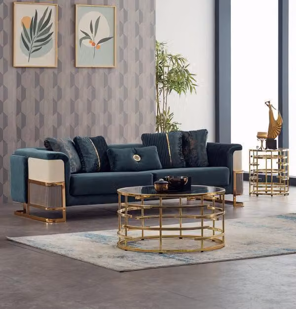 Luxus Dreisitzer Sofa 3 Sitzer Stoffsofa Polstersofa Couch Grün
