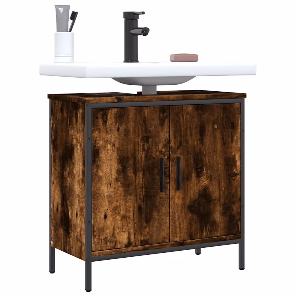 Mobile Lavabo da Bagno Moderno vidaXL in Rovere Fumo, L: 60 cm, P: 30 cm, H: 60 cm