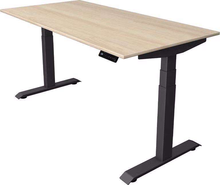 Scrivania Kerkmann Move 4 regolabile in altezza elettricamente, in acero rettangolare, con base a T grigia, 160,0 x 80,0 cm