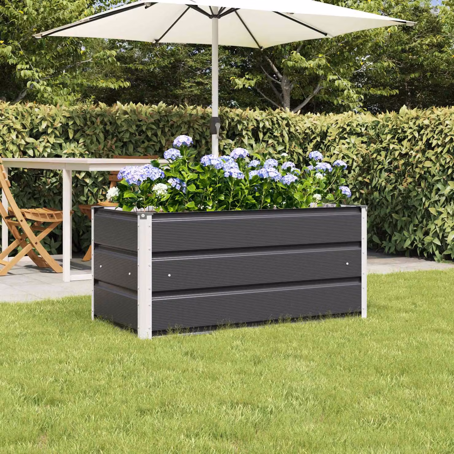 Fioriera vidaXL in acciaio zincato colore antracite L: 100 cm, P: 50 cm, H: 45 cm