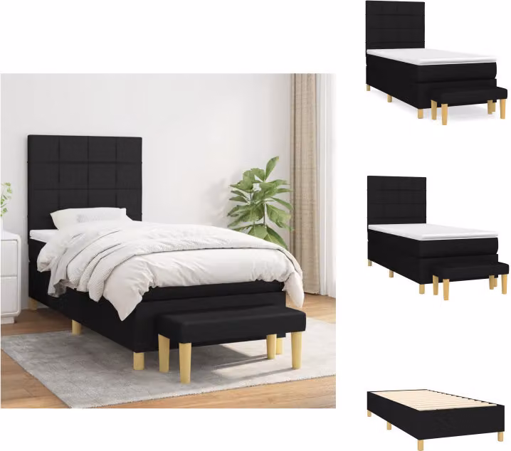 vidaXL Letto a molle con materasso nero 90x200 cm in tessuto - Letti e strutture letto