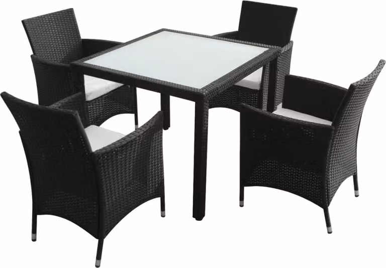 Set da Pranzo da Giardino 5 pz con Cuscini in Polyrattan Nero