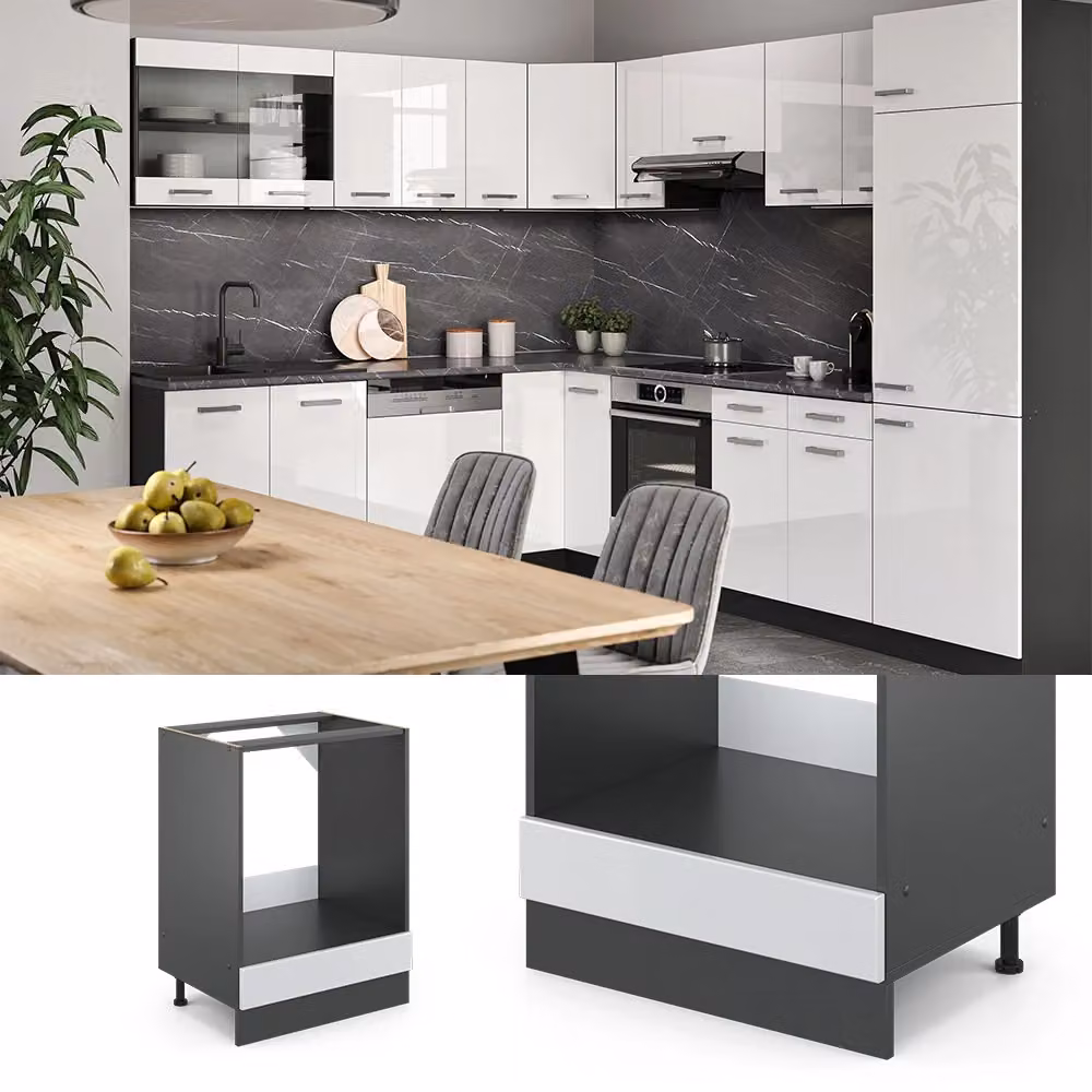 Mobile per forno da incasso R-Line Vicco Bianco rustico e Antracite, L: 60 cm, H: 81,6 cm, P: 60 cm – 2