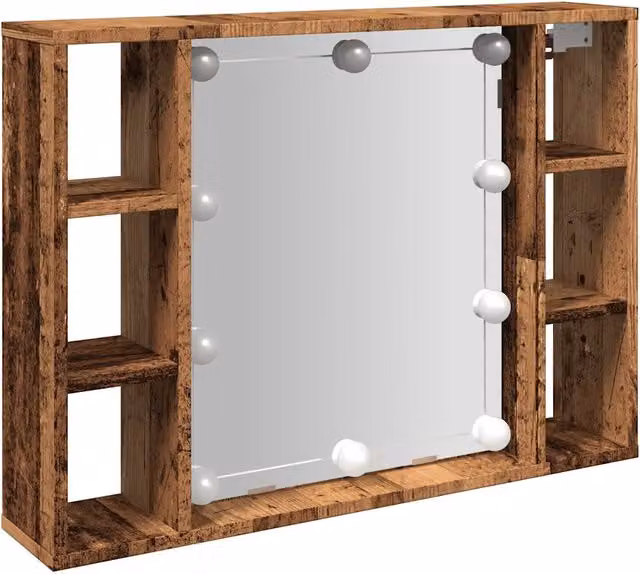 Mobiletto a specchio da parete con luci LED 76 x 15 x 55 cm design di tendenza bagno legno anticato 02_0050998
