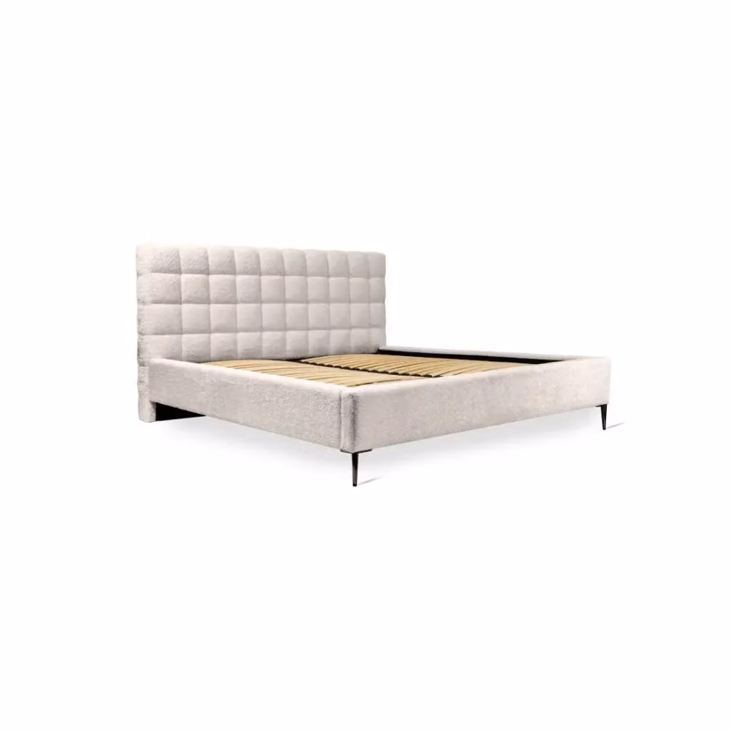 Letto MILLIO Meublorama color crema in tessuto bouclé con rete inclusa L/P/H: 140 x 200 cm – 2