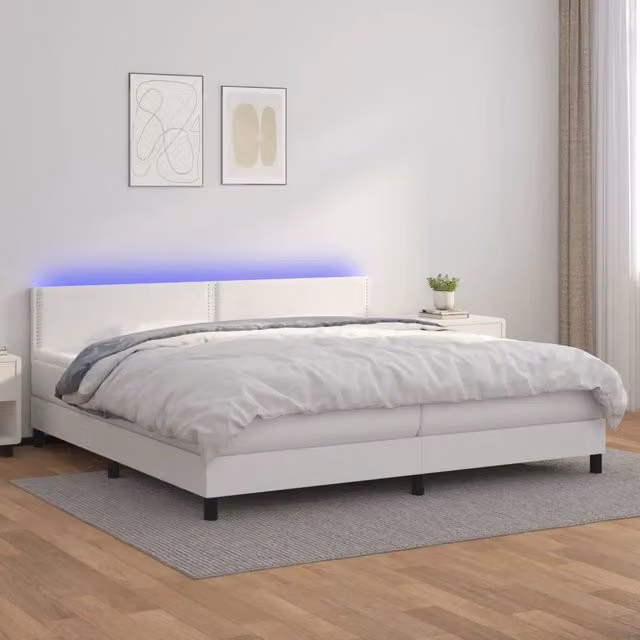 Letto con Giroletto a Molle, Materasso Ibrido e LED vidaXL, Bianco, L/P: 200 x 200 cm – 1