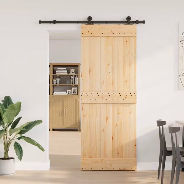 Porta scorrevole minimalist vidaXL in legno e acciaio, colore marrone e nero, L: 80 cm, H: 210 cm