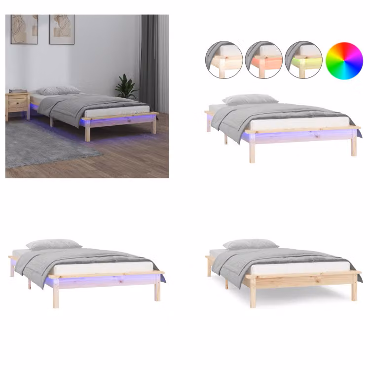 vidaXL Letto in legno massiccio con LED 90x190 cm - Struttura letto - Cornici letto - Struttura letto - Letto camera da letto