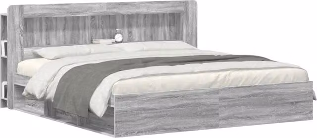 Testiera del letto moderna con ripiano integrato e scomparti laterali in legno ingegnerizzato Grigio Sonoma – 1