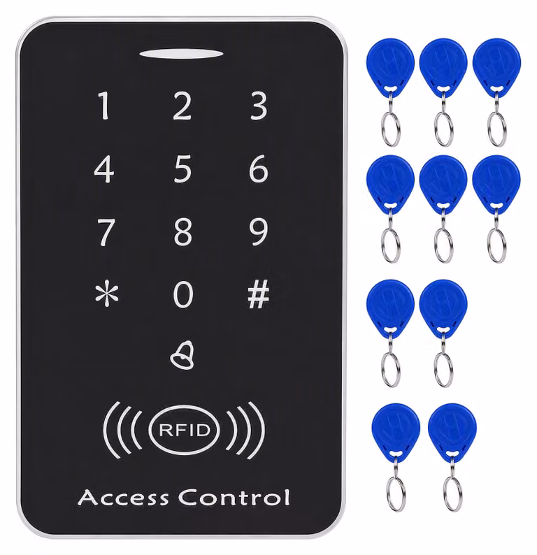 Tastiera di controllo accessi metallica con retroilluminazione, tecnologia RFID, capacità di memorizzare 10 identificativi
