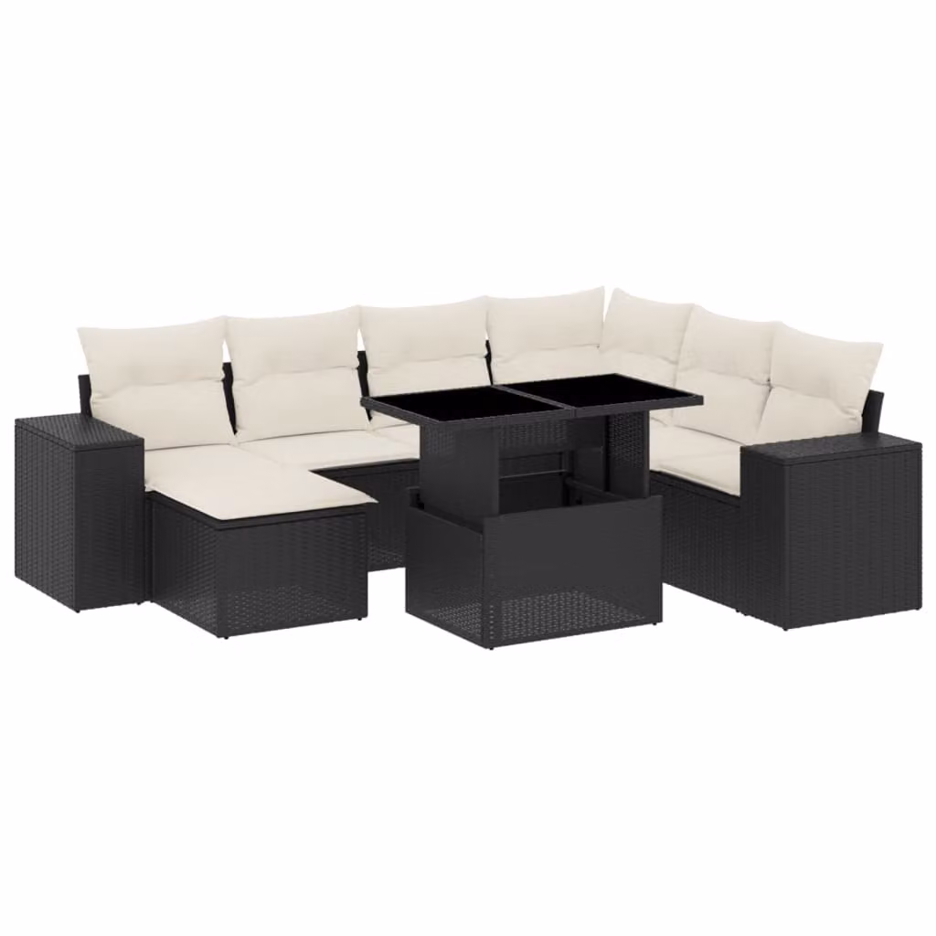 Set Divani da Giardino con Cuscini 8 pz Nero in Polyrattan