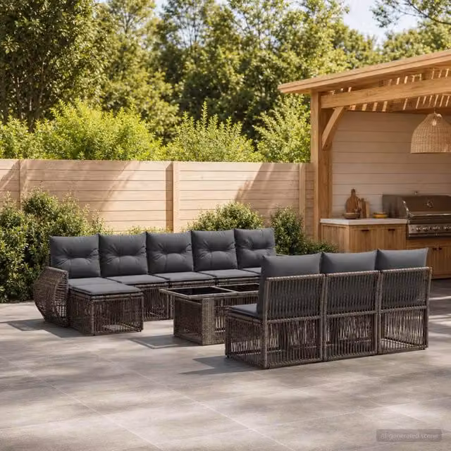 Set Divano da Giardino 11 pz Grigio e Grigio Scuro polyrattan 3437000