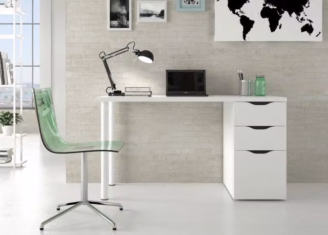 Kit Scrivania Athena con Cassettiera Iperbriko Bianco L: 138 cm, P: 60 cm, H: 74 cm