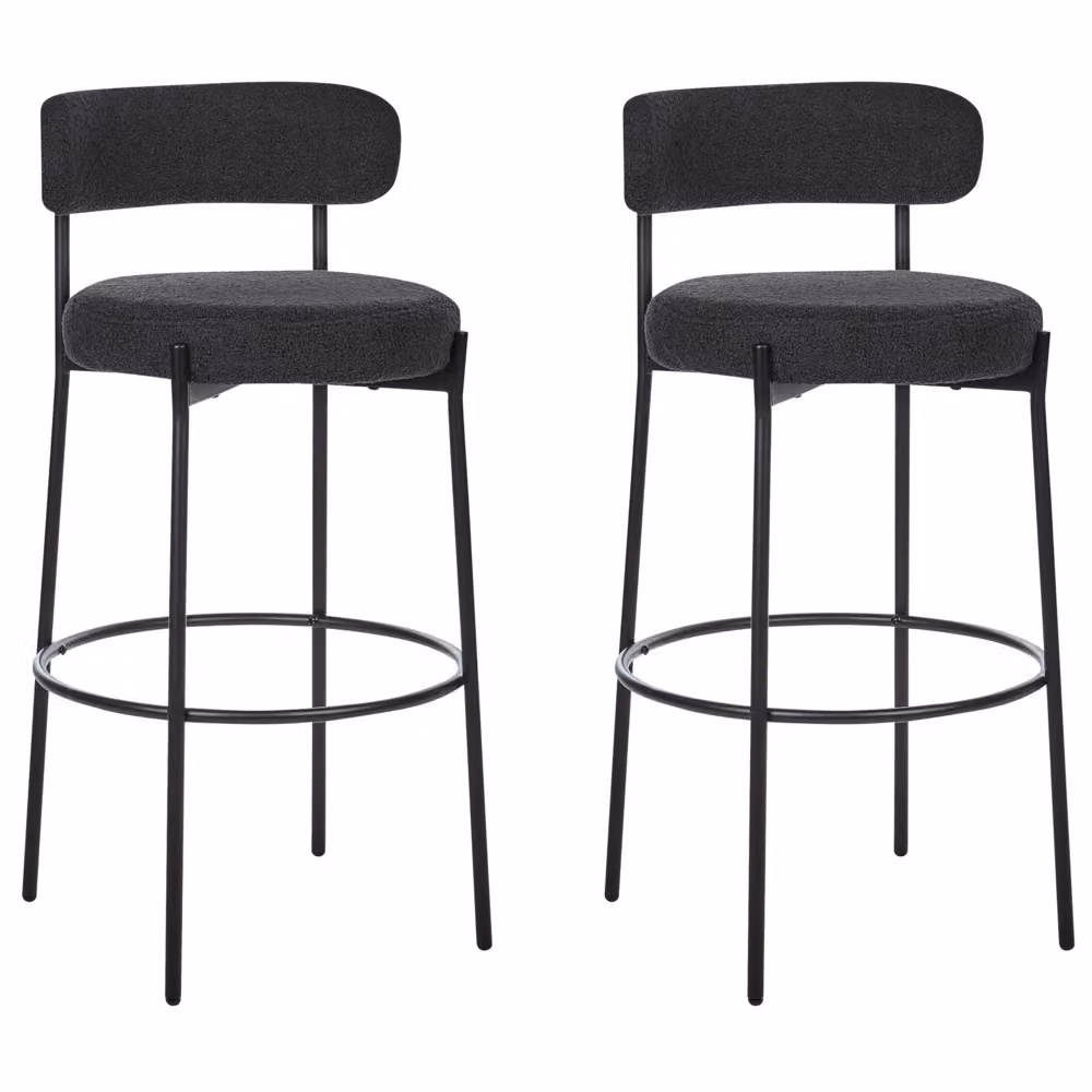 Set di 2 sgabelli da bar BELIANI in tessuto bouclé nero con gambe in metallo nero opaco design moderno per cucina e sala da pranzo – 2