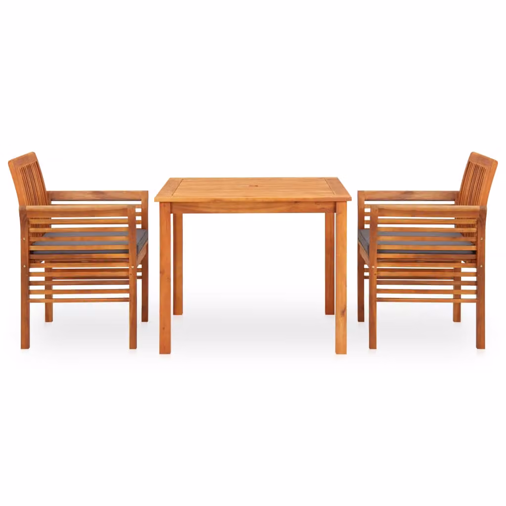 set da pranzo da giardino 3 pezzi con cuscini in legno massiccio di acacia