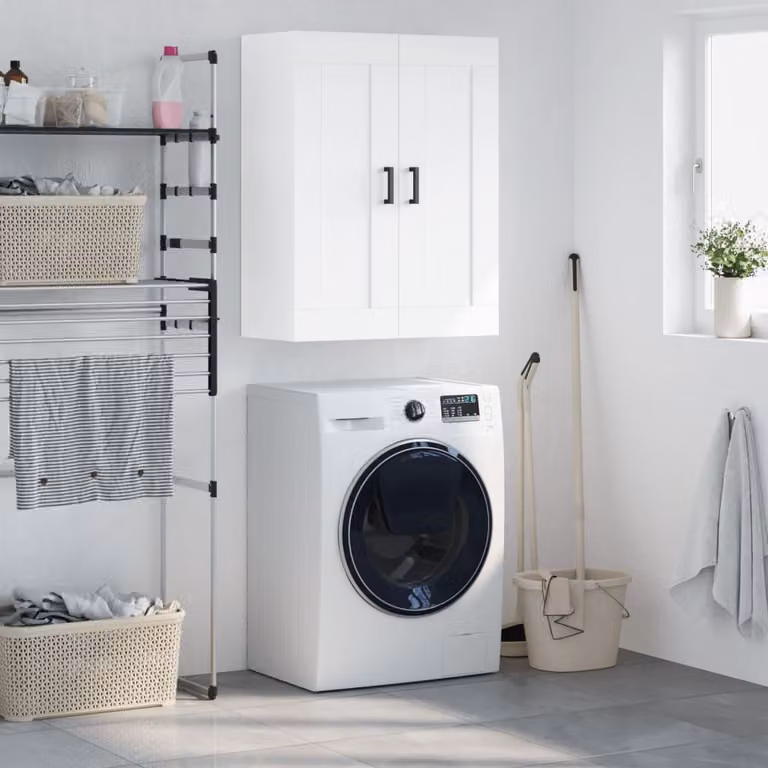Mobile a parete moderno vidaXL Bianco in legno e metallo L: 69,5 cm, P: 34,0 cm, H: 90,0 cm