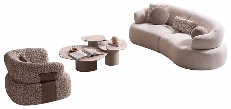 Modernes Wohnzimmer Polster-Set Designer 3-Sitzer Sessel Holztisch